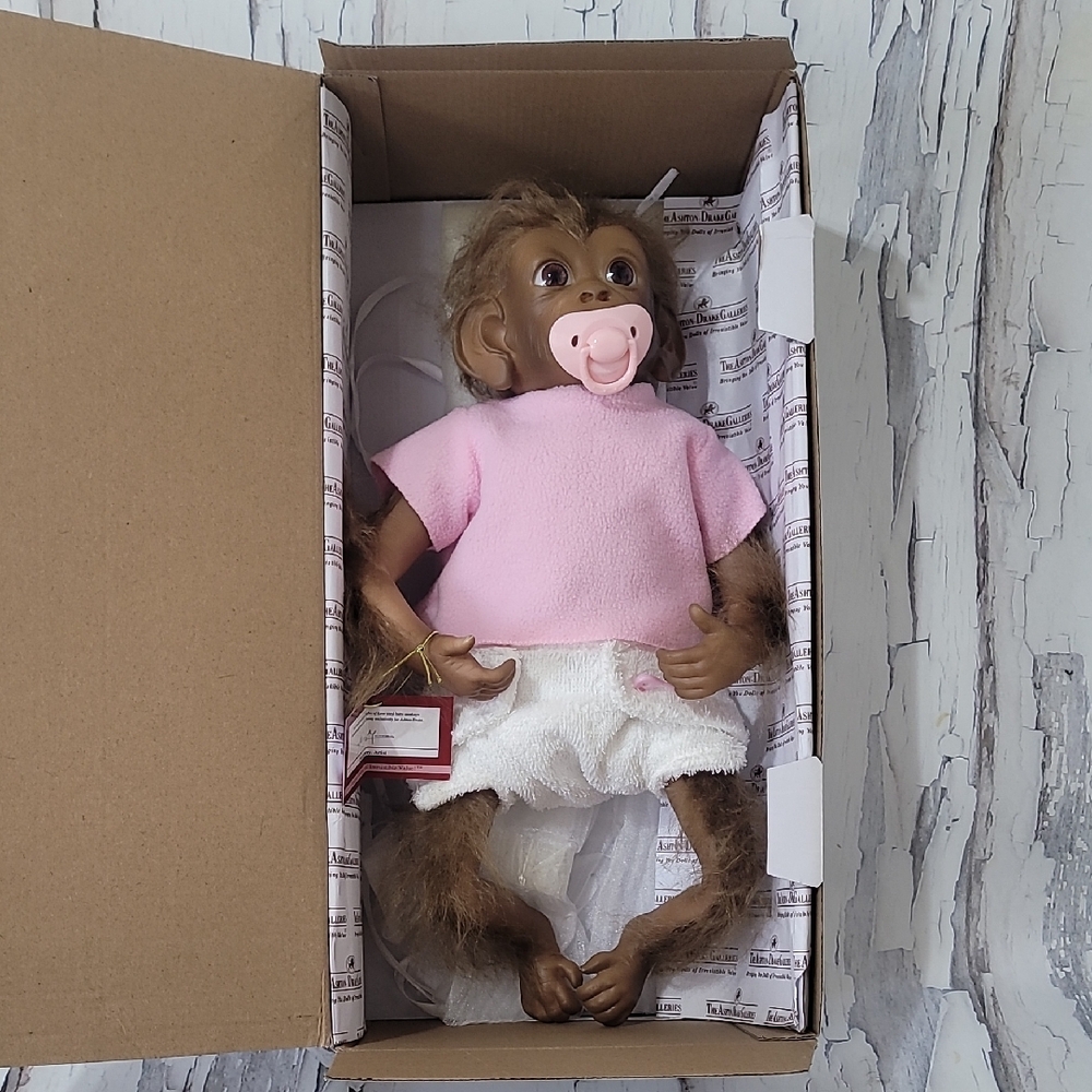 Pink and White Baby Monkey Doll